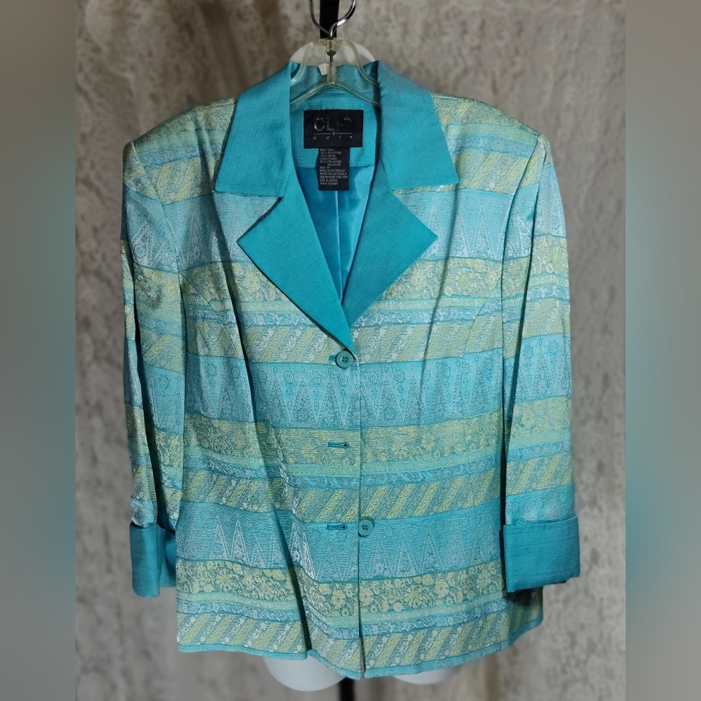 Clio Teal and Light yellow Patterned Women's Blazer